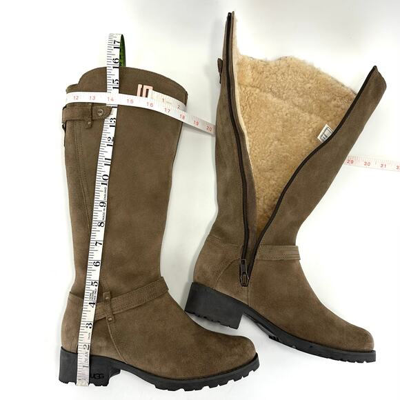 UGG Australia Winter Knee High Tall Riding Boot Size 7 Tan Suede Wool Lining - Picture 8 of 13